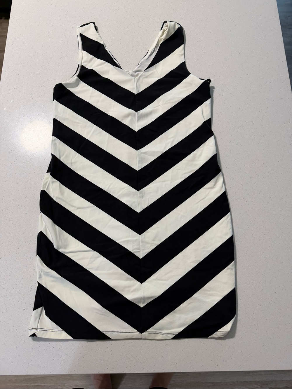 bebe Black and White Chevron V-Neck Mini Dress